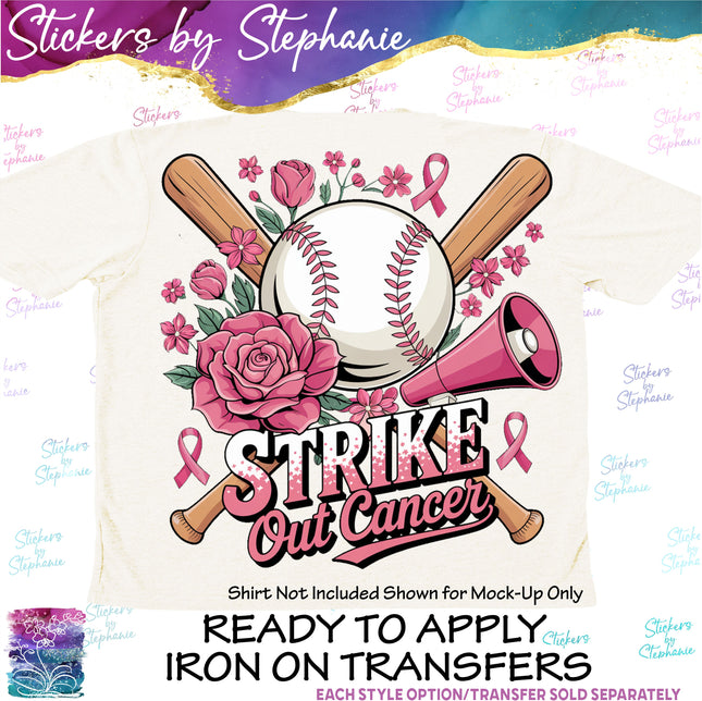 (s04-113) Strike Out Cancer Baseball Iron-On Transfer