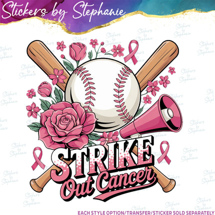 (s04-113) Strike Out Cancer Baseball Iron-On Transfer or Sticker
