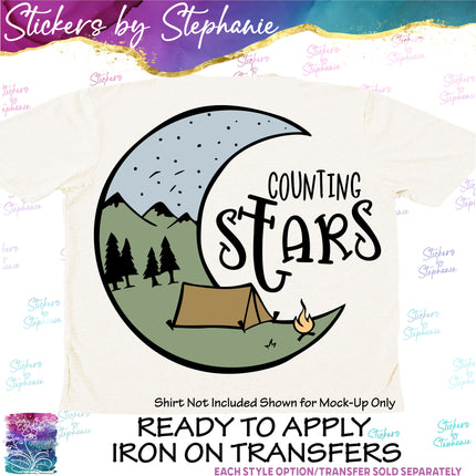 (s04-117) Counting Stars Camping Iron-On Transfer or Sticker