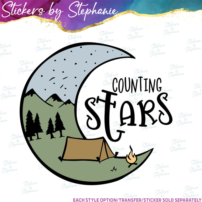 (s04-117) Counting Stars Camping Iron-On Transfer