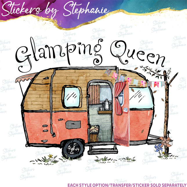 (s04-118) Glamping Queen Camper Iron-On Transfer