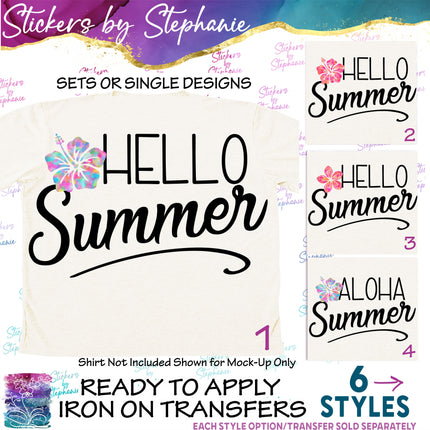 (s04-119) Hello, Aloha Summer Hibiscus Plumeria Iron-On Transfer
