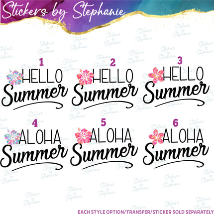 (s04-119) Hello, Aloha Summer Hibiscus Plumeria Iron-On Transfer