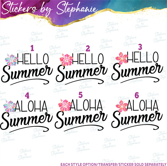 (s04-119) Hello, Aloha Summer Hibiscus Plumeria Iron-On Transfer