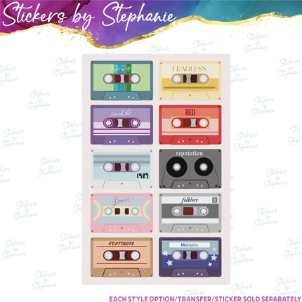 (s04-125) Music Albums Cassette Tapes Iron-On Transfer or Sticker
