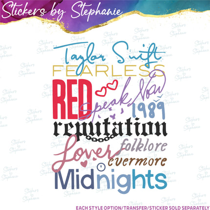 (s04-127) Music Album Titles Iron-On Transfer or Sticker