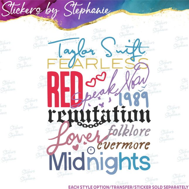 (s04-127) Music Album Titles Iron-On Transfer
