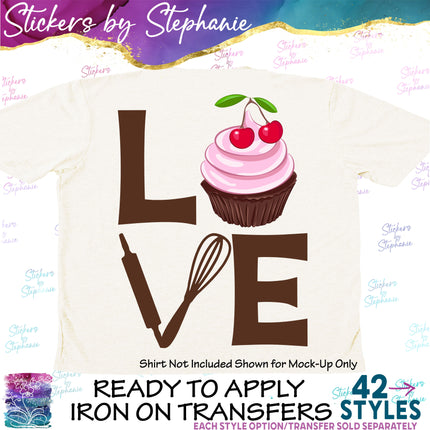 (s04-134) Stacked Love Cupcake Baking Iron-On Transfer or Sticker