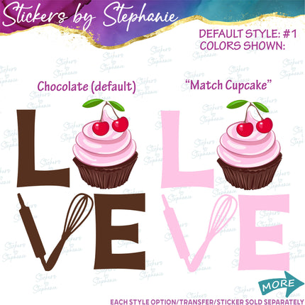 (s04-134) Stacked Love Cupcake Baking Iron-On Transfer or Sticker
