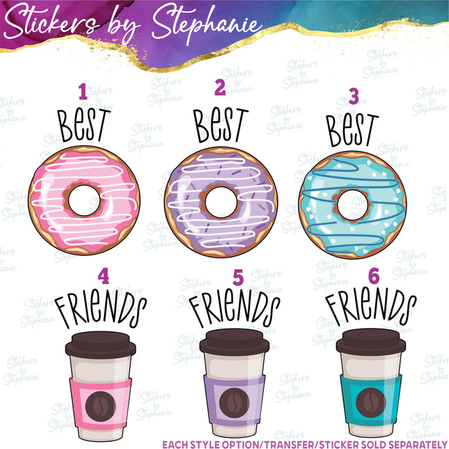 (s04-138) Best Friends Donut Coffee Iron-On Transfer