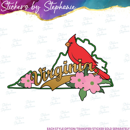 (s04-140) Virginia State Flower Bird Iron-On Transfer or Sticker