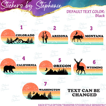 (s04-141) Retro Sunset Mountains, Bear, Moose, Cactus Iron-On Transfer or Sticker