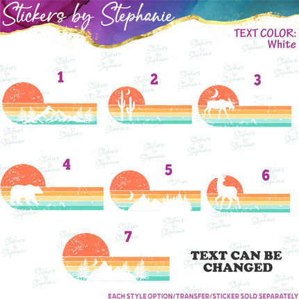 (s04-141) Retro Sunset Mountains, Bear, Moose, Cactus Iron-On Transfer or Sticker