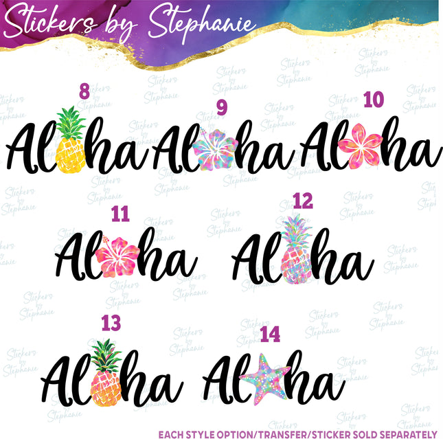 (s04-151) Aloha Pineapple, Hibiscus, Palm Tree Iron-On Transfer