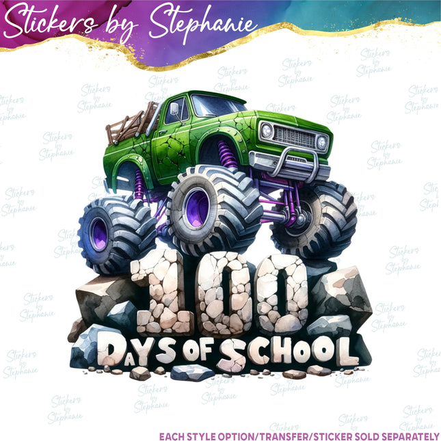 (s04-019) Monster Truck Crushed 100 Days of School Iron-On Transfer