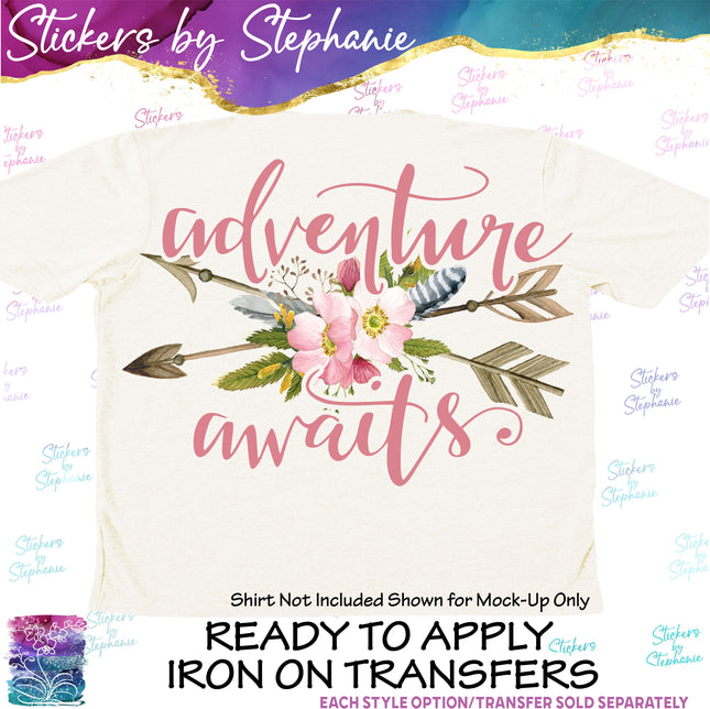 (s04-002) Adventure Awaits Flower Arrow Iron-On Transfer