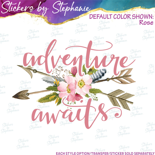 (s04-002) Adventure Awaits Flower Arrow Iron-On Transfer