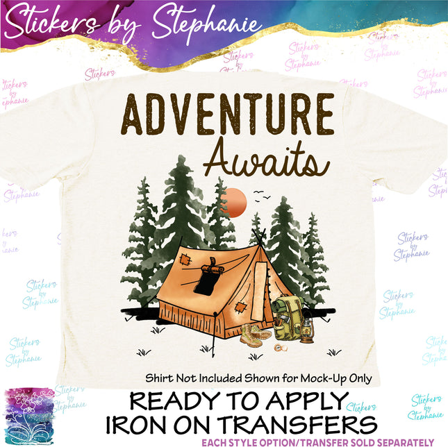(s04-025) Adventure Awaits Camping Iron-On Transfer