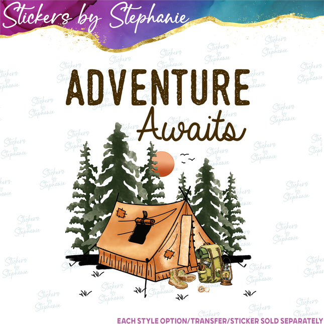 (s04-025) Adventure Awaits Camping Iron-On Transfer