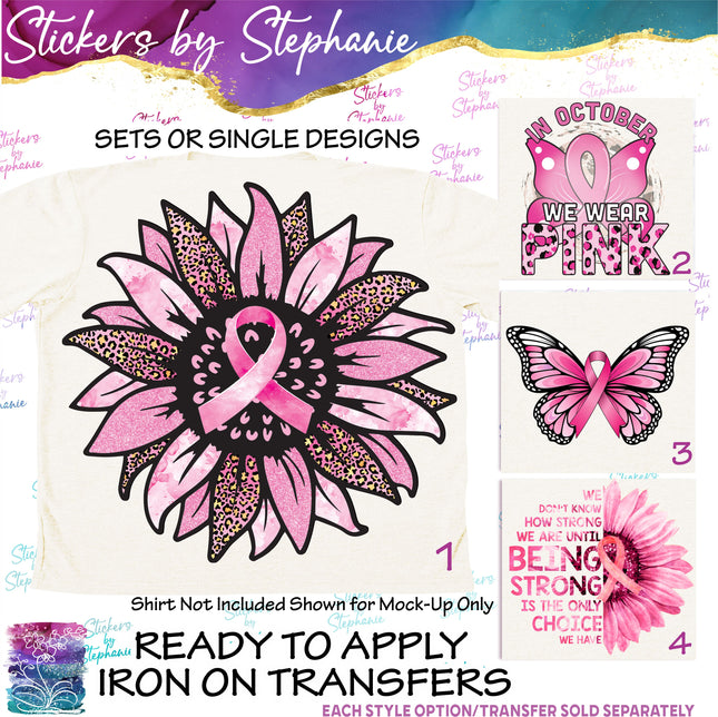 (s04-032) Breast Cancer Sunflower Butterfly Iron-On Transfer