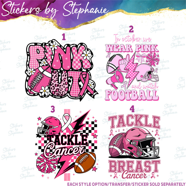 (s04-033) Pink Out, Tackle Cancer Iron-On Transfer