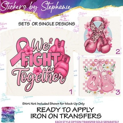 (s04-040) We Fight Together, Boxing Gloves, Breast Cancer Iron-On Transfer or Sticker