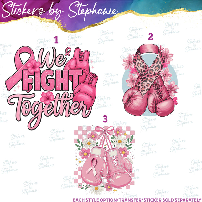 (s04-040) We Fight Together, Boxing Gloves, Breast Cancer Iron-On Transfer