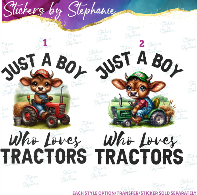 (s04-043) Just a Boy Who Loves Tractors, Cow Iron-On Transfer