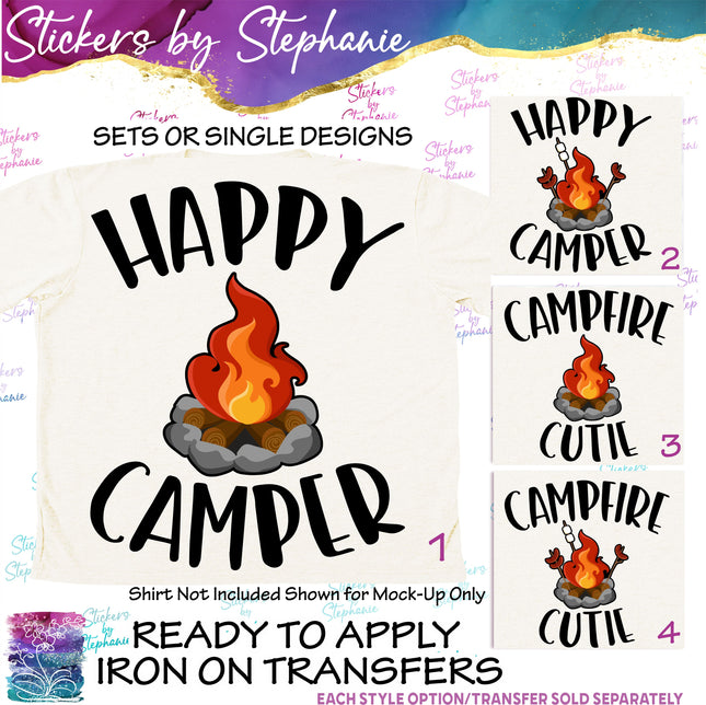 (s04-052) Happy Camper, Campfire Cutie Iron-On Transfer