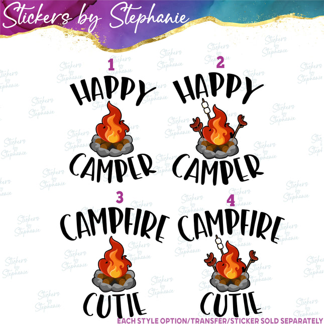 (s04-052) Happy Camper, Campfire Cutie Iron-On Transfer