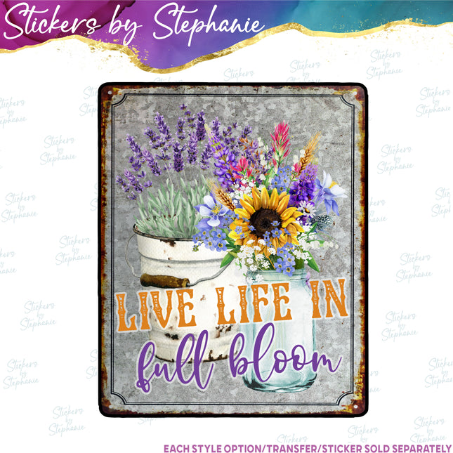 (s04-067) Live Life in Full Bloom Wildflowers Iron-On Transfer