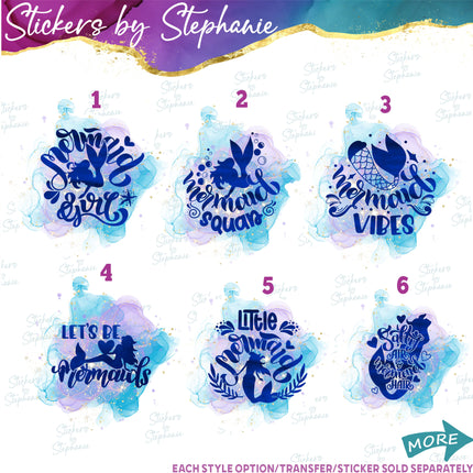 (s04-072) Mermaid Squad, Girl, Vibes Watercolor Iron-On Transfer or Sticker
