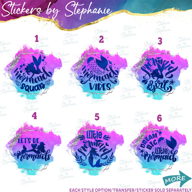 (s04-073) Mermaid Squad, Girl, Vibes Watercolor Iron-On Transfer