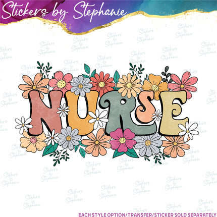 (s04-079) Nurse Flowers Floral Iron-On Transfer or Sticker