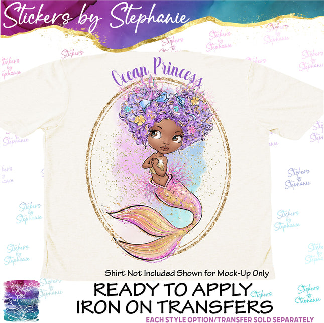 (s04-080) Ocean Princess African American Mermaid Iron-On Transfer