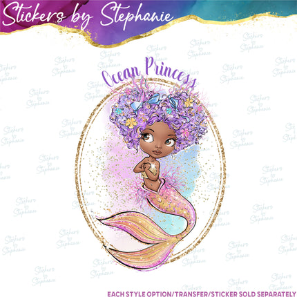 (s04-080) Ocean Princess African American Mermaid Iron-On Transfer or Sticker