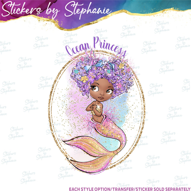 (s04-080) Ocean Princess African American Mermaid Iron-On Transfer