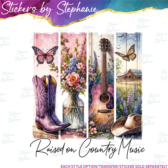(s04-086) Raised on Country Music Iron-On Transfer