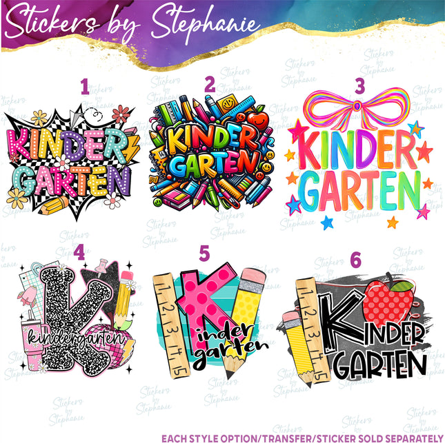 (s04-089) Kindergarten First Day, Back to School Iron-On Transfer