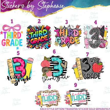 (s04-092) 3rd Third Grade First Day, Back to School Iron-On Transfer or Sticker