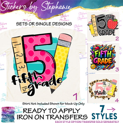 (s04-094) 5th Fifth Grade First Day, Back to School Iron-On Transfer or Sticker