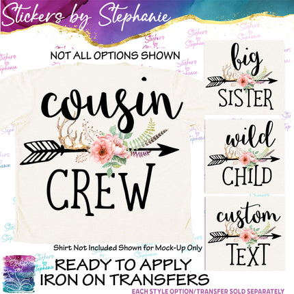 (s06-011) Floral Arrow Custom Text Iron-On Transfer or Sticker