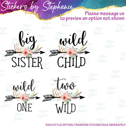 (s06-011) Floral Arrow Custom Text Iron-On Transfer or Sticker