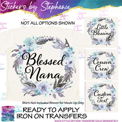 (s06-016) Lavender Floral Wreath Custom Text Iron-On Transfer or Sticker