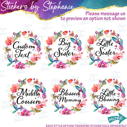 (s06-017) Orchid Floral Wreath Custom Text Iron-On Transfer or Sticker