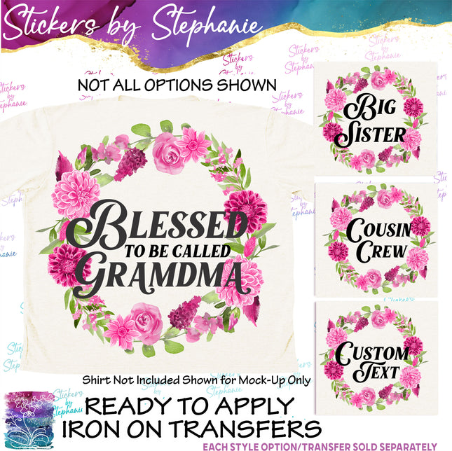 (s06-018) Dahlia Flower Wreath Custom Text Iron-On Transfer