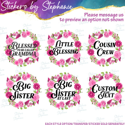(s06-018) Dahlia Flower Wreath Custom Text Iron-On Transfer