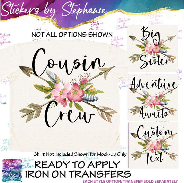(s06-019) Rose Floral Arrows Custom Text Iron-On Transfer