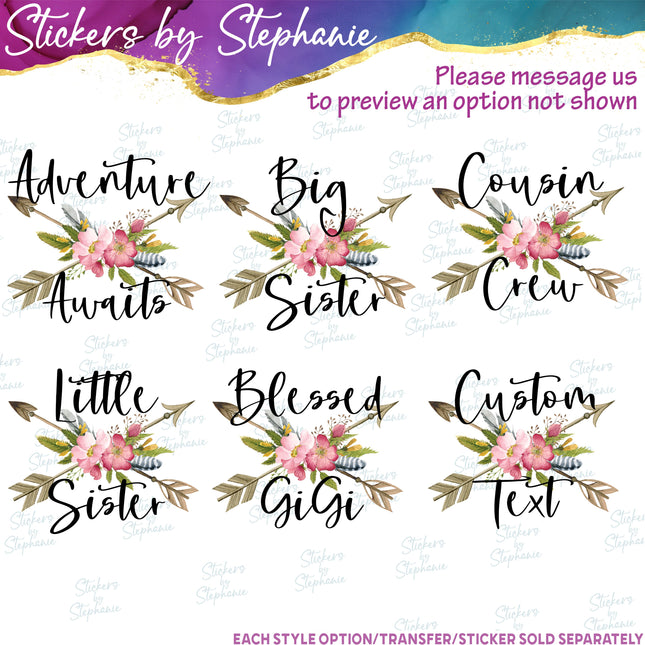 (s06-019) Rose Floral Arrows Custom Text Iron-On Transfer