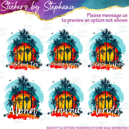 (s06-002) Palm Tree Sunset Custom Iron-On Transfer or Sticker